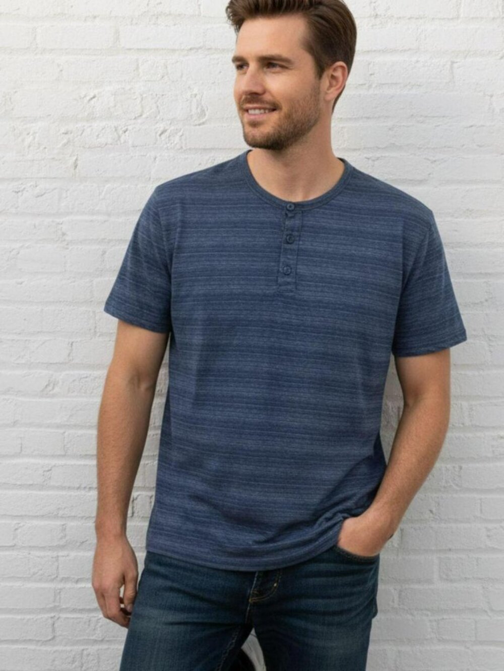 • Old Navy Blue Heather Henley Tee XL Soft Stretch Casual Essential